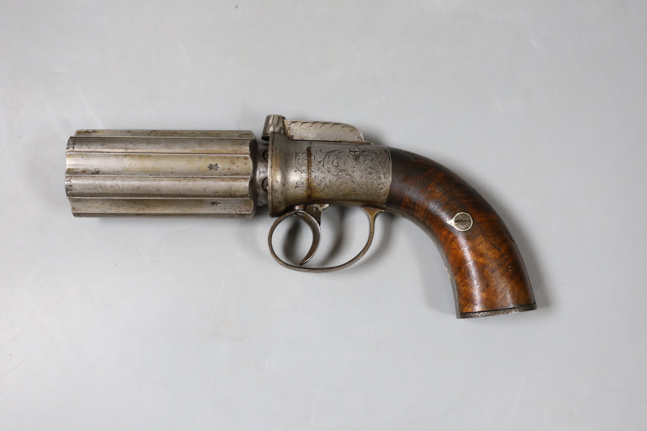 A 19th century six shot pepper box revolver